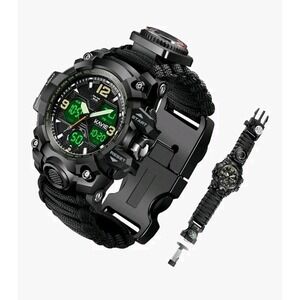 Mens Tactical Digital Watch, 23-in-1 Survival Multi-Functional Duel Display Watc